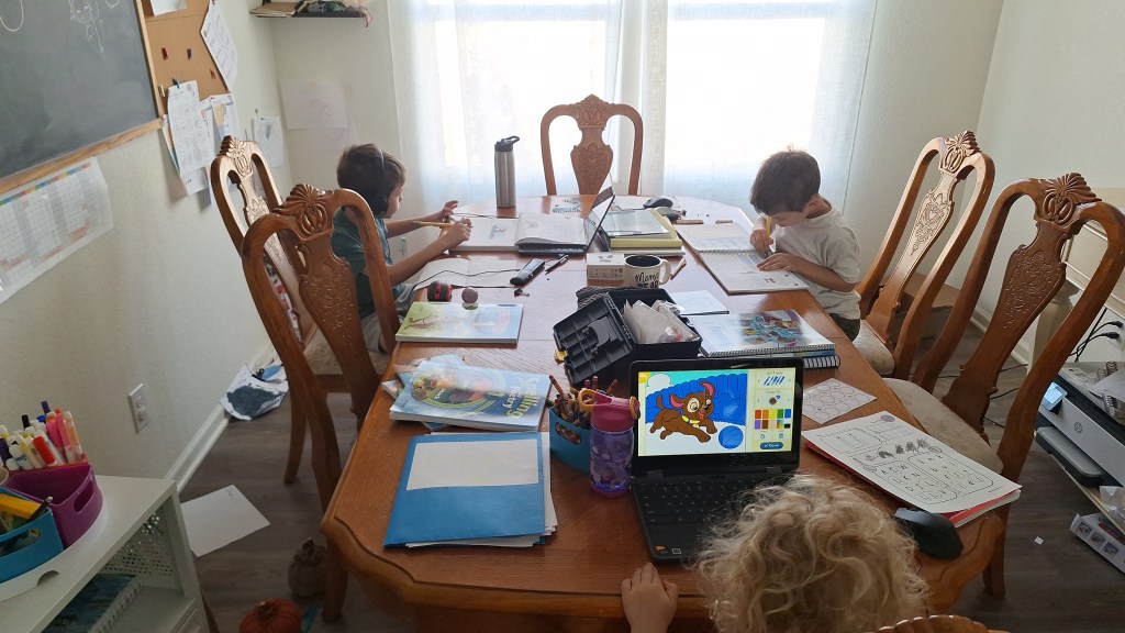 Homechooling at the dinning room table