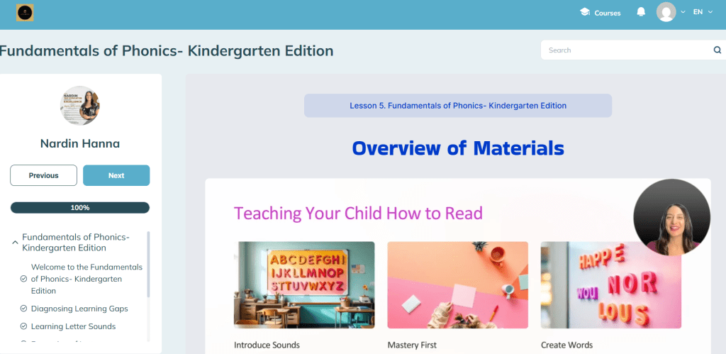 screenshot of Lead & Succeed by Nardin Hanna used for language arts/phonics homeschool curriculum, learning to read
